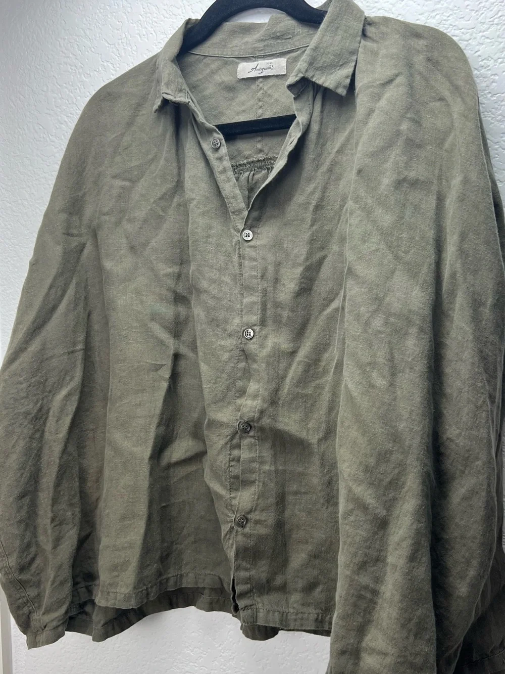 ICHI Antiquités 100% Linen Oversized Button Front top Olive Green Made Japan - Picture 8 of 12
